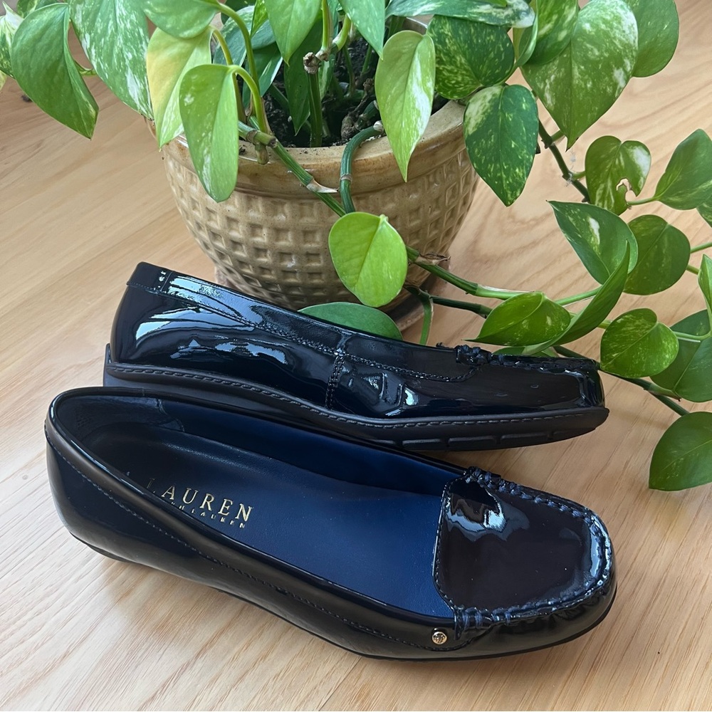 LAUREN RALPH LAUREN NAVY BLUE GAIA LEATHER LOAFERS SIZE 5.5